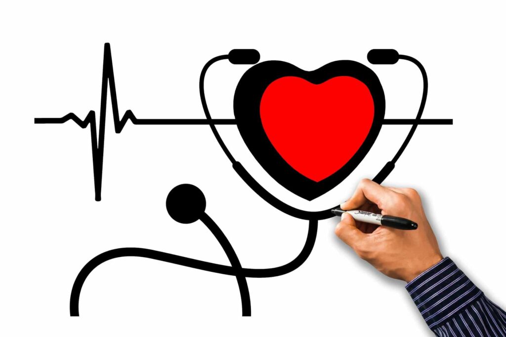 Illustration of a heart and stethoscope representing systolic blood pressure monitoring